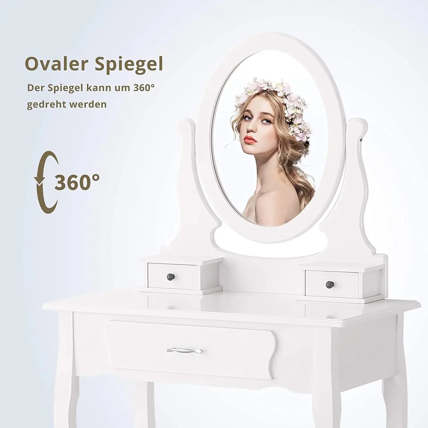 Make-uptafel – Make-up Desk – Kaptafel – Sieradentafel – Witte MDF – Verstelbare Spiegel – 3 Ruime Lades - 75 x 40 x 136 cm - Wit
