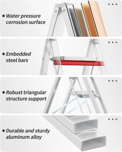 Trap - Huishoudtrap - Keukentrap - Ladder - 3-Treden Opvouwbare Aluminium Trap – Lichtgewicht Ladder met Brede Antislip Treden (82,5 cm)