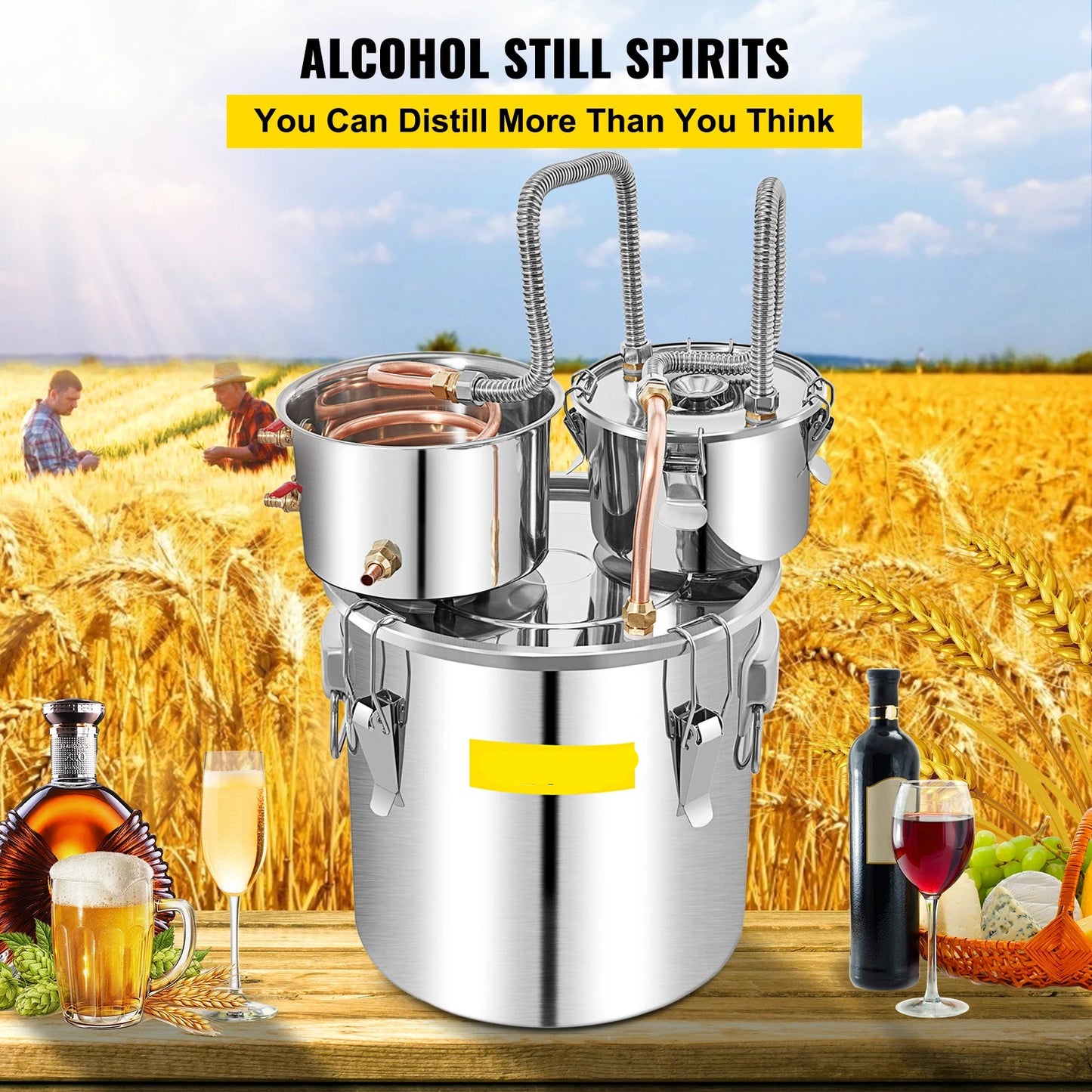 Distilleerketel - Destilleerapparaat - Moonshine - 50L - Alcohol Distiller - Thuisbrouwerij Set voor Wijn, & Bier – Brouwapparatuur en Dispenser Kit - Distilleermachine - QUORE