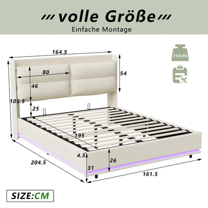 Tweepersoonsbed – Bedframe – Boxspring – Slaapkamerbed – Opbergbed – Hydraulisch Opbergsysteem – Fluwelen Bekleding – 140x200 cm - QUORE