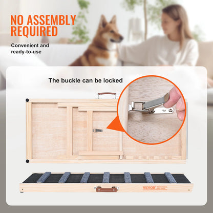 Ladder - Hondentrap - Hondenladder - Antislip - Oprijplaat -Hondenladder - Trap Hond - 39 Inch - Hoge Verstelbare Houten Oprijplaat Afneembaar - voor Kleine Oude Hond