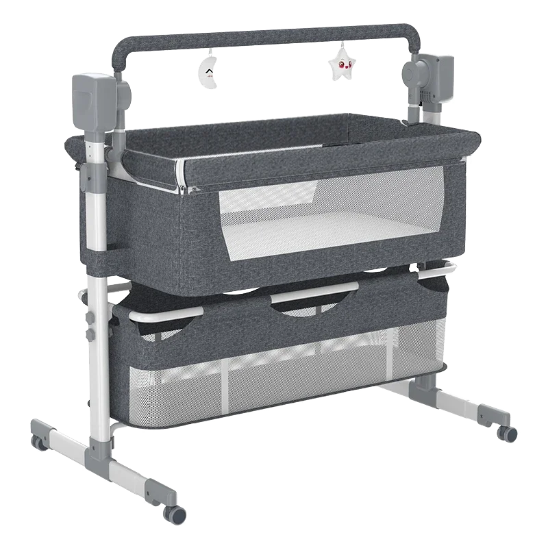 Electric 3-in-1 Baby Cradle Bedside Crib, High Chair and Rocker with Bluetooth, Remote Control, Storage Basket and Wheels for In