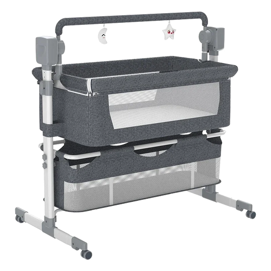 Foldable 3 in 1 Baby Bedside Sleeper Crib Smart Electric Bassinet Portable Use with Bluetooth Music Auto Rocking Feature Cot - QUORE