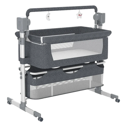 Electric 3-in-1 Baby Cradle Bedside Crib, High Chair and Rocker with Bluetooth, Remote Control, Storage Basket and Wheels for In