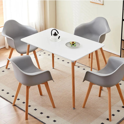 Eetkamerstoelen - Eetstoelen - Keukenstoelen - Set van 4 - Minimalistisch Retro Modern Stijl - met Rugleuning - Voor Keuken - Eetgedeelte - Kunstof Zitje - Beuken Poten - 43 x 47 x 81.5 cm - Grijs