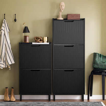Schoenenkast – Schoenenrek – Schoenopberger – Schoenendoos – Schoenmeubel – Zwart – Smal Design Met 3 Kleppen – Compacte Ruimtebesparende Opbergoplossing
