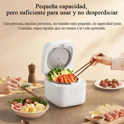 Rijstkoker met Stomer - met Opwarmende Functie - Slowcooker - Rice Cooker - Warmhoudfunctie - 1 tot 2 Personen - Multi Cooker - Anti-aanbaklaag binnenpan - Wit - 350W - 1.5L