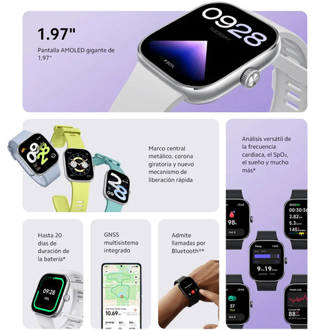 Xiaomi Redmi Watch 4 - Smartwatch - Xiaomi Smartwatch - Smartwatches - Bluetooth Phone Call, Blood Oxygen Heart Rate Stress Monitoring - 1.97” AMOLED 390×450 pixel - Silver Gray