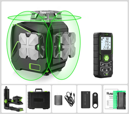 3D Cross Line Laser – Laserwaterpas – Zelfnivellerend – Groen Lijnlaser – Bluetooth Connectiviteit – 12 Helder Groene Lijnen – Li-Ion Batterij - Afstandsmeter