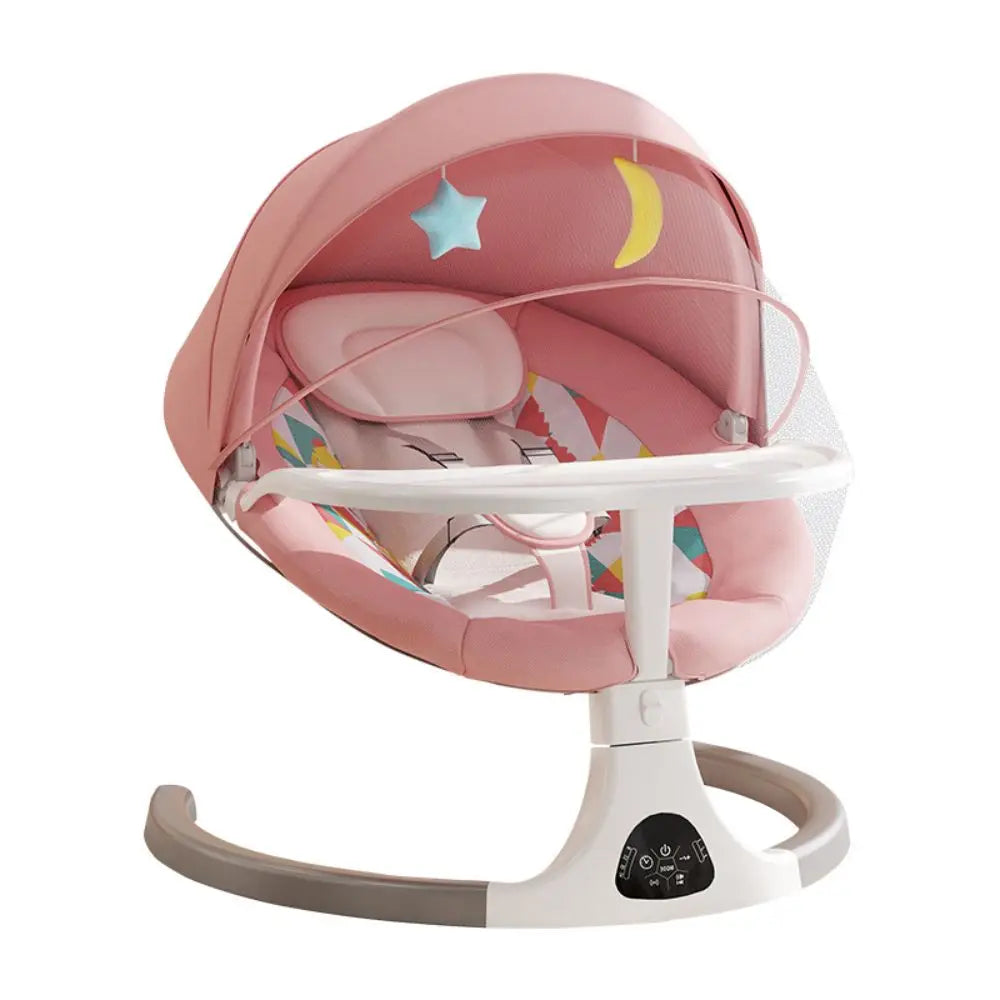 Elektrische Schommelstoel - Wiegstoel voor Baby's - Elektrische Wipstoel - Automatische Schommelstoel - voor Baby - met Vijfpunts Gordel en Afstandsbediening - Bluetooth - Roze Tray