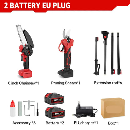 3-in-1 Snoeigereedschap - Accu Snoeischaar - Accu Kettingzaag - Telescopische Zaag - Draadloze - 3500W - Lichtgewicht - Tuingereedschap - 2 Accu - 20.000RPM