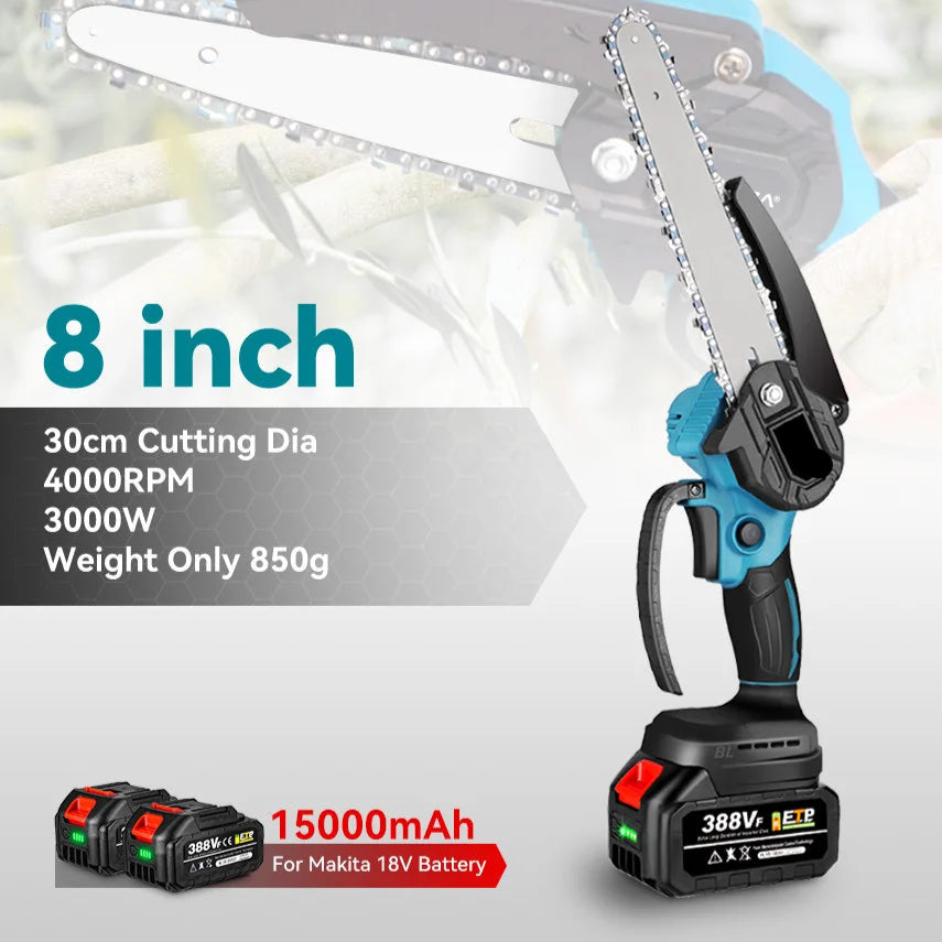 Kettingzaag - Snoeizaag - Takkenzaag - Handzaag - Draadloze - Elektrische - 8 Inch Zaagblad - Brushless Motor - Handzaam Snoeigereedschap – Inclusief 2x 18V Accu en Lader - QUORE