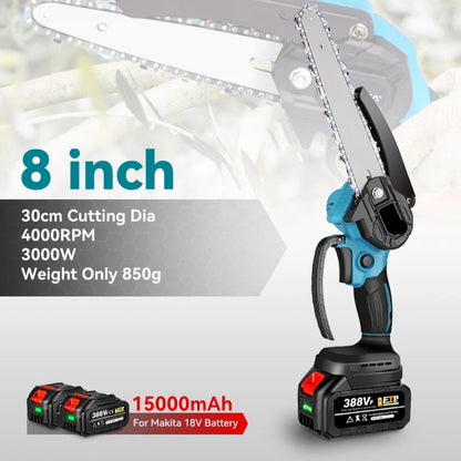 Kettingzaag - Snoeizaag - Takkenzaag - Handzaag - Draadloze - Elektrische - 8 Inch Zaagblad - Brushless Motor - Handzaam Snoeigereedschap – Inclusief 2x 18V Accu en Lader - QUORE
