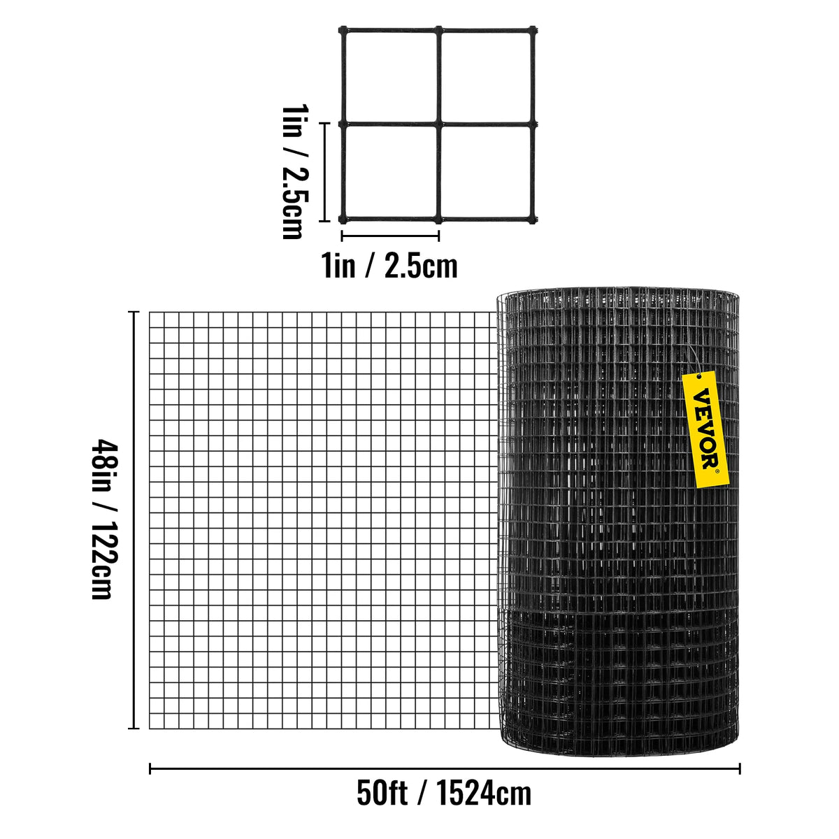 Kippengaas - Tuin Afrastering - Tuin Gaas - Gelast - Vinyl Gecoat - 48in x 50ft - Zwart Hardwaredoek & Gaas