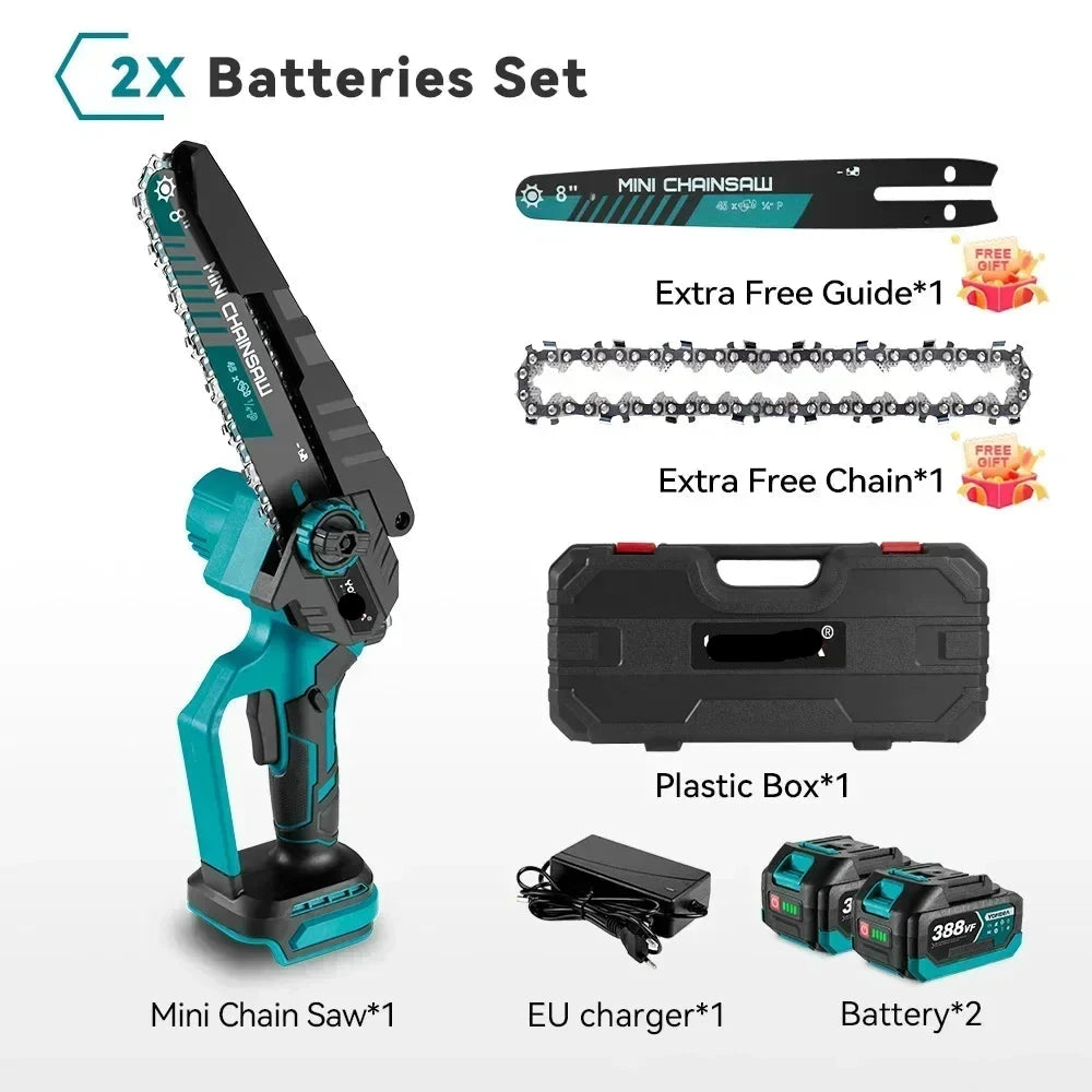 Kettingzaag - Handzaag - Snoeizaag - Takkenzaag - Tuinhoutzaag - Draadloze - 18V - 8 Inch - 40000RPM - Digitale Display - 2-batterij Plastic Doos