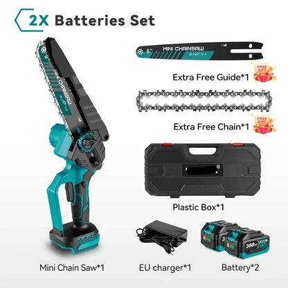 Kettingzaag - Handzaag - Snoeizaag - Takkenzaag - Tuinhoutzaag - Draadloze - 18V - 8 Inch - 40000RPM - Digitale Display - 2-batterij Plastic Doos