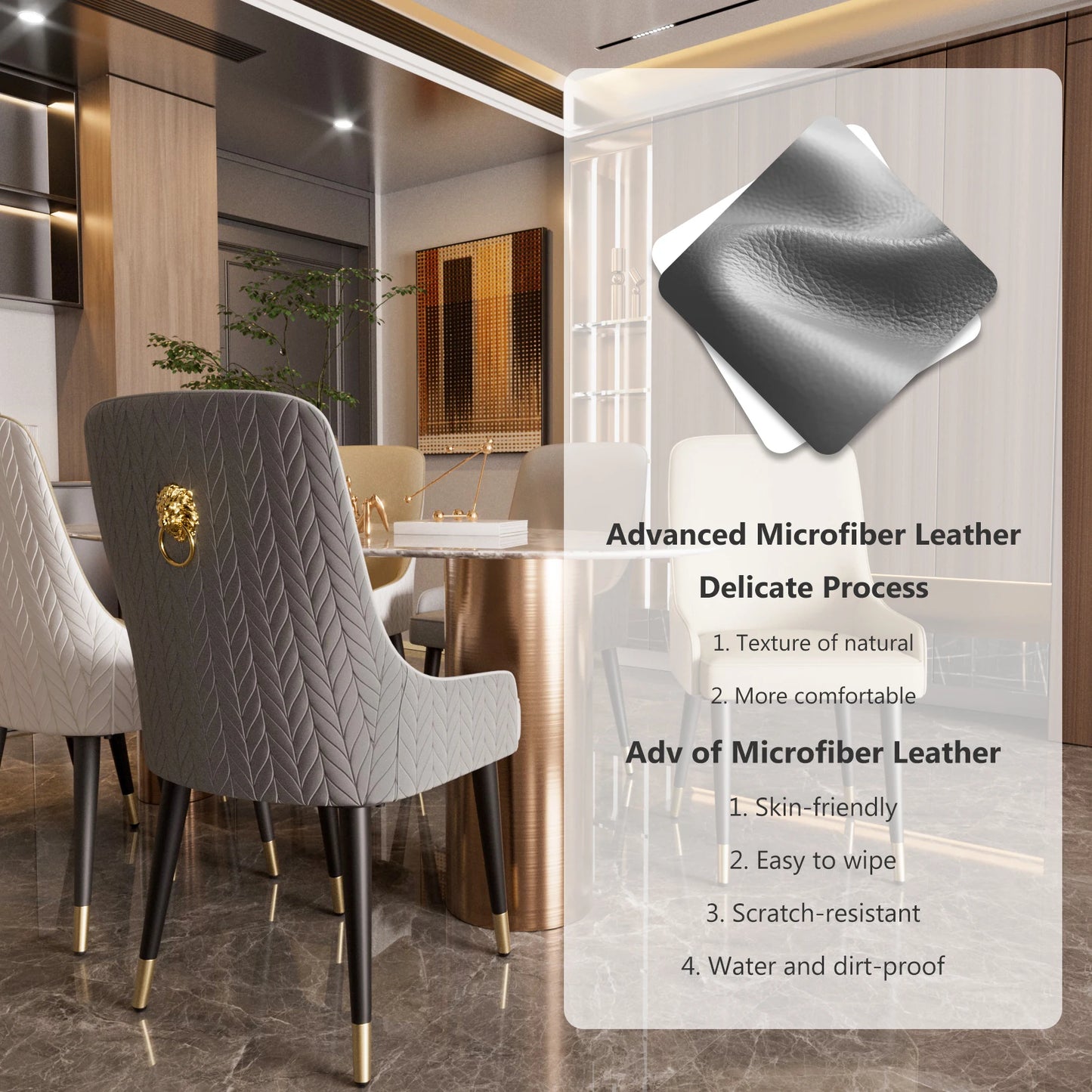 Eetkamerstoelen - Keukenstoelen Set 2 - Stoel - Moderne - Lederen Stoelen – Hoge Rugleuning – Stalen Poten – Luxe Design - Grijs - QUORE
