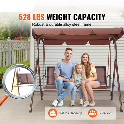 Schommelbank - Schommelbanken - Tuinschommel - Hangbank - 3 Persoons - met Verstelbaar Zonneluifel - 528 kg Draagkracht - Tuinmeubelen - Weerbestendig Staal - Outdoor - Swing Stoel - voor Balkon - Tuin of Terras - Zwart