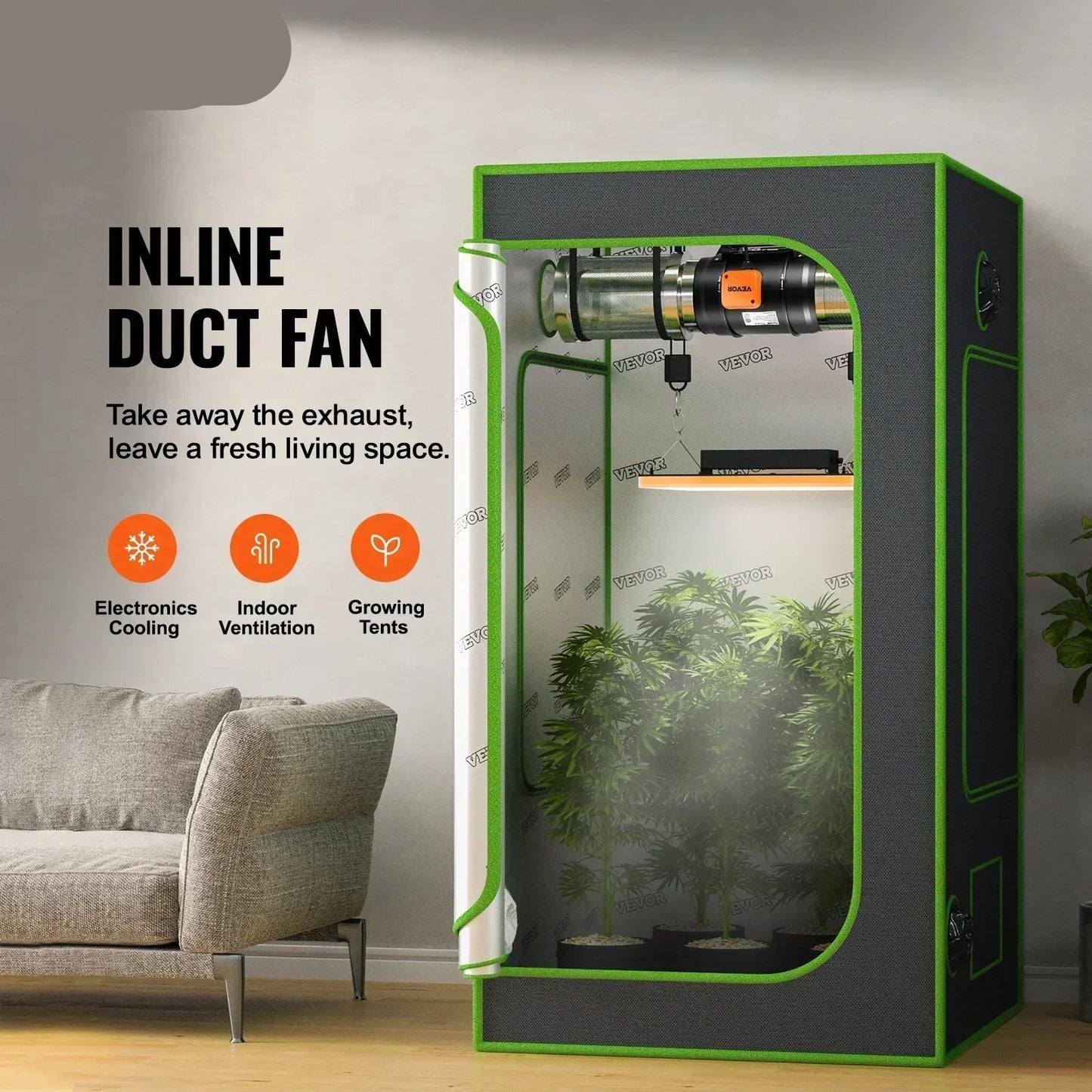 Buisventilator - Inline Kanaalventilator - Afzuig Ventilator -  Stille Afzuigventilator - met Temperatuur - en Vochtigheidssensor - voor Badkamer - Kweekruimte - Woonruimte - EC 6Inch