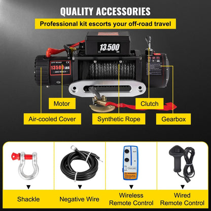 Elektrische Lier - Takel - Winch - Touwtakel - 12V - 13500lbs -  Synthetisch Touw – Draadloze & Bedrade Bediening – Waterdicht – Afstandbediening - Geschikt voor Off-Road, SUV & Towing