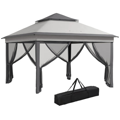 Paviljoen - Tuinpaviljoen - Partytent - Tuintent - Pop-up Kliksysteem - Stabiel - Vouwtent - met Mesh Cover - Draagtas - Opvouwbaar - Waterdicht - Winterbestendig - 50+UV-Bescherming - voor Tuin - Buiten - Achtertuin - 326 x 326 x 272 cm - Grijs - QUORE