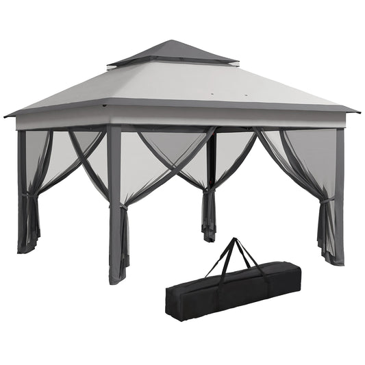 Paviljoen - Tuinpaviljoen - Partytent - Tuintent - Pop-up Kliksysteem - Stabiel - Vouwtent - met Mesh Cover - Draagtas - Opvouwbaar - Waterdicht - Winterbestendig - 50+UV-Bescherming - voor Tuin - Buiten - Achtertuin - 326 x 326 x 272 cm - Grijs - QUORE