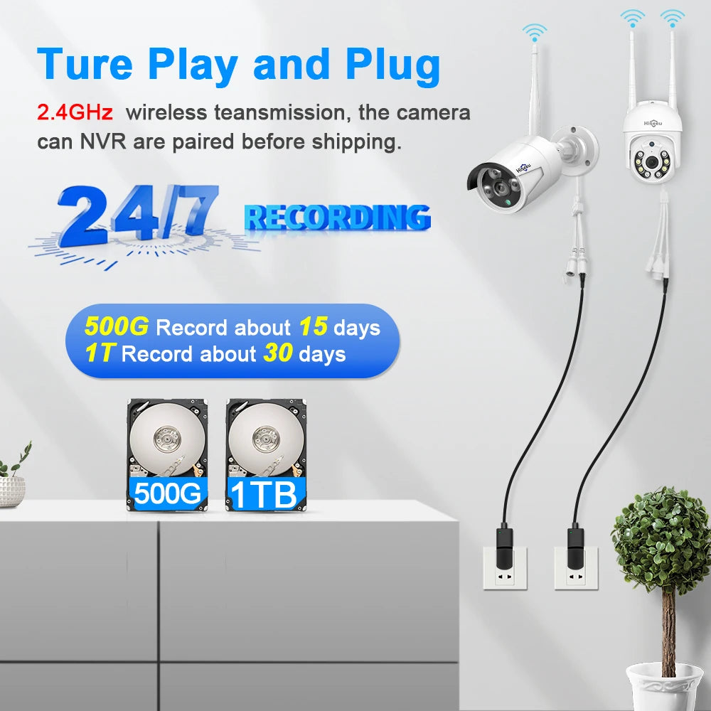Beveiligingscamerasysteem - 10CH - 5MP Camera - Openlucht - Bewakingscamera - AI-menselijke detectie - Beveiligingscamera - Beveiligingscamerasysteem - NTSC,PAL - Alexa - 4 stuks - Wit - QUORE