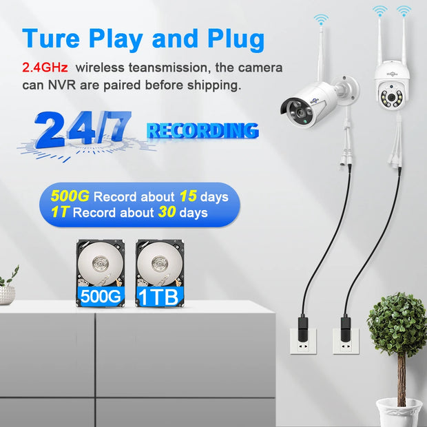 Security Camera System - 10CH - 5MP Camera - Outdoor - Surveillance Camera - AI Human Detection - Security Camera - Security Camera System - NTSC,PAL - Alexa - 4 Pieces - White