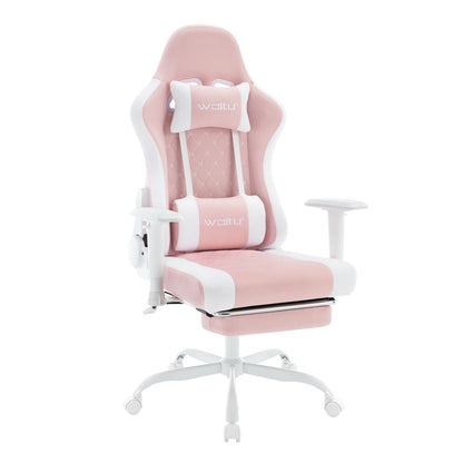 Ergonomische Gamingstoel – Bureaustoel – Office Chair – Gamerstoel – Relaxstoel – Massagefunctie Rug En Nek – Verstelbare Rugleuning 90-155° - Wit-Roze