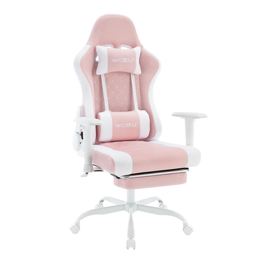 Ergonomische Gamingstoel – Bureaustoel – Office Chair – Gamerstoel – Relaxstoel – Massagefunctie Rug En Nek – Verstelbare Rugleuning 90-155° - Wit-Roze