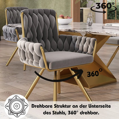 Draaibare eetkamerstoel – Velvet stoel – Bureaustoel – Armstoel – Salonstoel – Lichtgrijs – Luxe velvet bekleding – 360° draaibaar