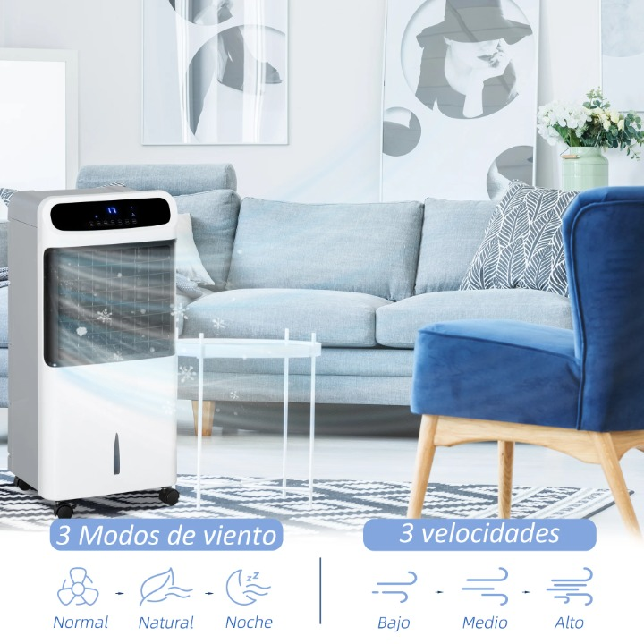 Mobiele Airco - Draagbare Airconditioning - Mini-Airconditioning - Verdampings Luchtbevochtiger - met Wielen - 12L Reservoir - voor Koeling - Ventileren - Ontvochtigen - 75W - 25-35 m² - 220-240 V/50HZ  - 38 x 35 x 81 cm - Wit & Zwart