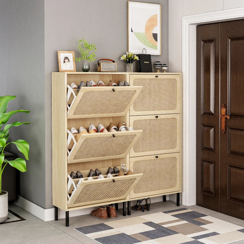 Schoenenkast – Schoenopberger – Schoenenrek – Schoenenmeubel – Rattan Decor – Verstelbare Planken – Krasbestendig Melamine - QUORE