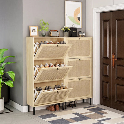 Schoenenkast – Schoenopberger – Schoenenrek – Schoenenmeubel – Rattan Decor – Verstelbare Planken – Krasbestendig Melamine - QUORE
