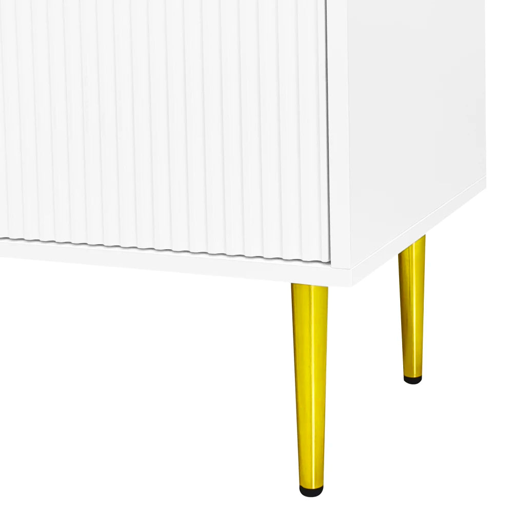 TV-Meubel – Tv-Kast – Meubel Voor Televisie – TV Dressoir – Witgelakt Met Gouden Poten – Ruimte Voor Tv Tot 79 Inch – Geruisloze Scharnieren