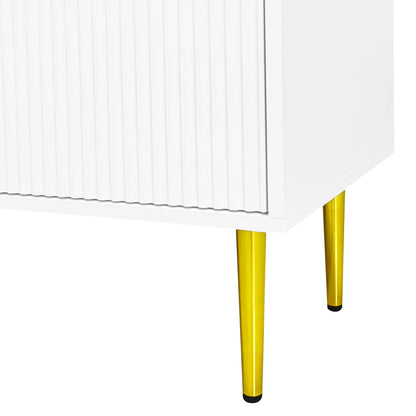 TV-Meubel – Tv-Kast – Meubel Voor Televisie – TV Dressoir – Witgelakt Met Gouden Poten – Ruimte Voor Tv Tot 79 Inch – Geruisloze Scharnieren