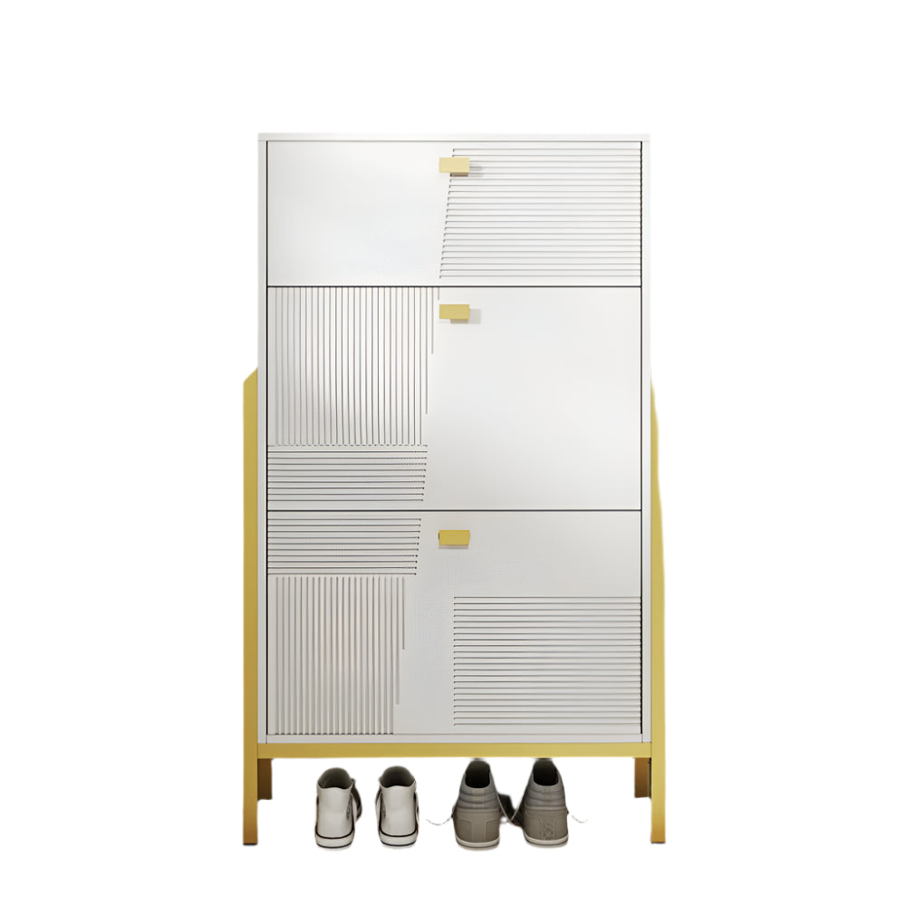 Schoenenrek – Schoenenkast – Opbergkast – Schoenrek – Schoenopberger – Dubbele Planken – Gouden Accenten - 65 x 120,5 x 25 cm - Wit