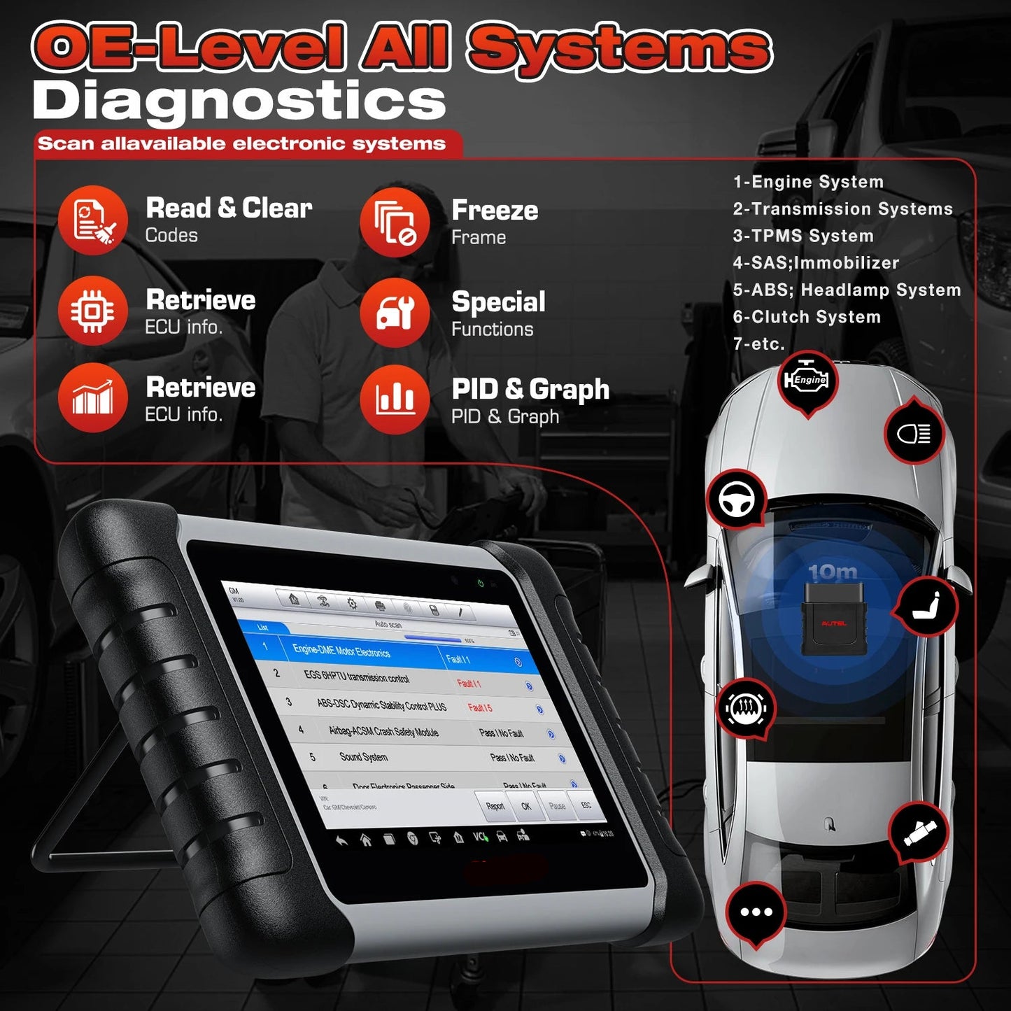 Auto Diagnosetool – OBD2 Scanner – Diagnoseapparaat – Bluetooth Diagnosetool – Touchscreen – 7-Inch Display – Snelle Prestaties