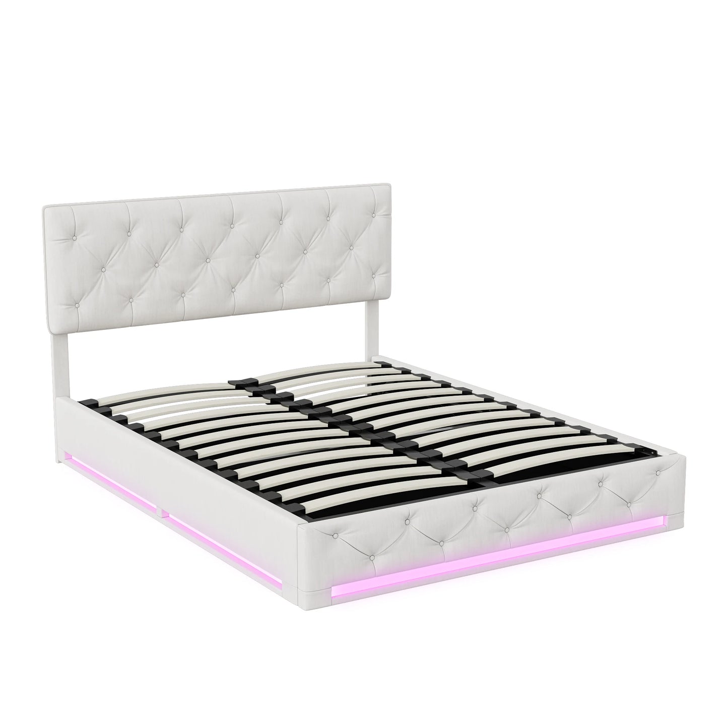 Opbergbed – Gestoffeerd Bed – Tweepersoonsbed – Led Bed – Opbergruimte – Verstelbaar Hoofdbord – Linnenstof - 160 × 200 cm