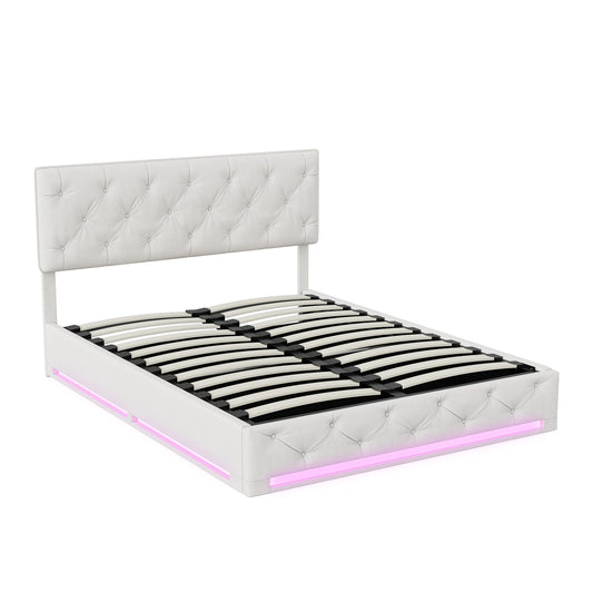 Opbergbed – Gestoffeerd Bed – Tweepersoonsbed – Led Bed – Opbergruimte – Verstelbaar Hoofdbord – Linnenstof - 160 × 200 cm