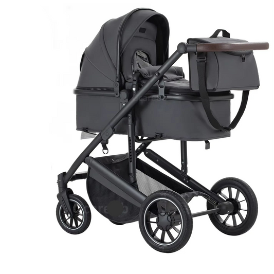 Babywagen - Kinderwagen - Buggy - Wandelwagen - 3-in-1 - met Reiswieg - en Autostoel - Opvouwbaar - Lichtgewicht - Aluminium Frame - voor Baby's - en Peuters - Donkergrijs - QUORE