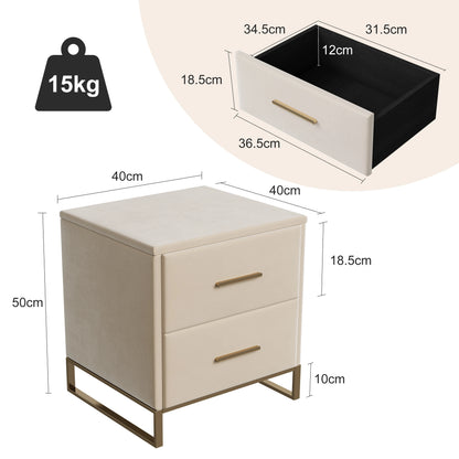 Set of 2 bedside Table, 2 drawer side Table with Storage Couch tip with metal legs for living room bedroom, Desk