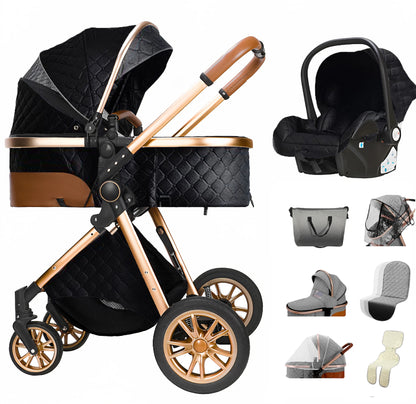 3-In-1 Kinderwagen – Reiswieg – Autostoeltje – Wandelwagen – Compact Opvouwbaar – Roestvrij Staal Frame – Geschikt Vanaf Geboorte - Zwart