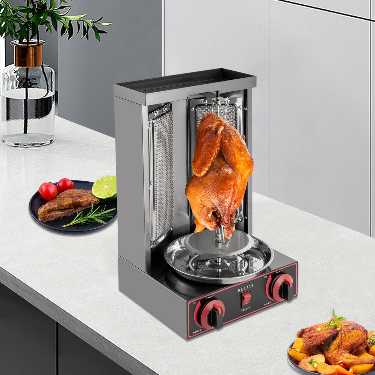 Gas Doner Kebab Machine – Gas Kebab Grill – Doner Grill – Kebab Barbecue – 360° Draaiend Mechanisme – Roestvrij Staal – 3000W Vermogen