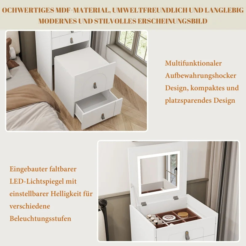 Makeup Tafel – Kaptafel – Make-up Meubel – Dressoir – Opbergmeubel – Wit – LED Spiegel Verlichting – 3 Lades Met Opbergruimte