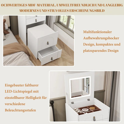 Makeup Tafel – Kaptafel – Make-up Meubel – Dressoir – Opbergmeubel – Wit – LED Spiegel Verlichting – 3 Lades Met Opbergruimte