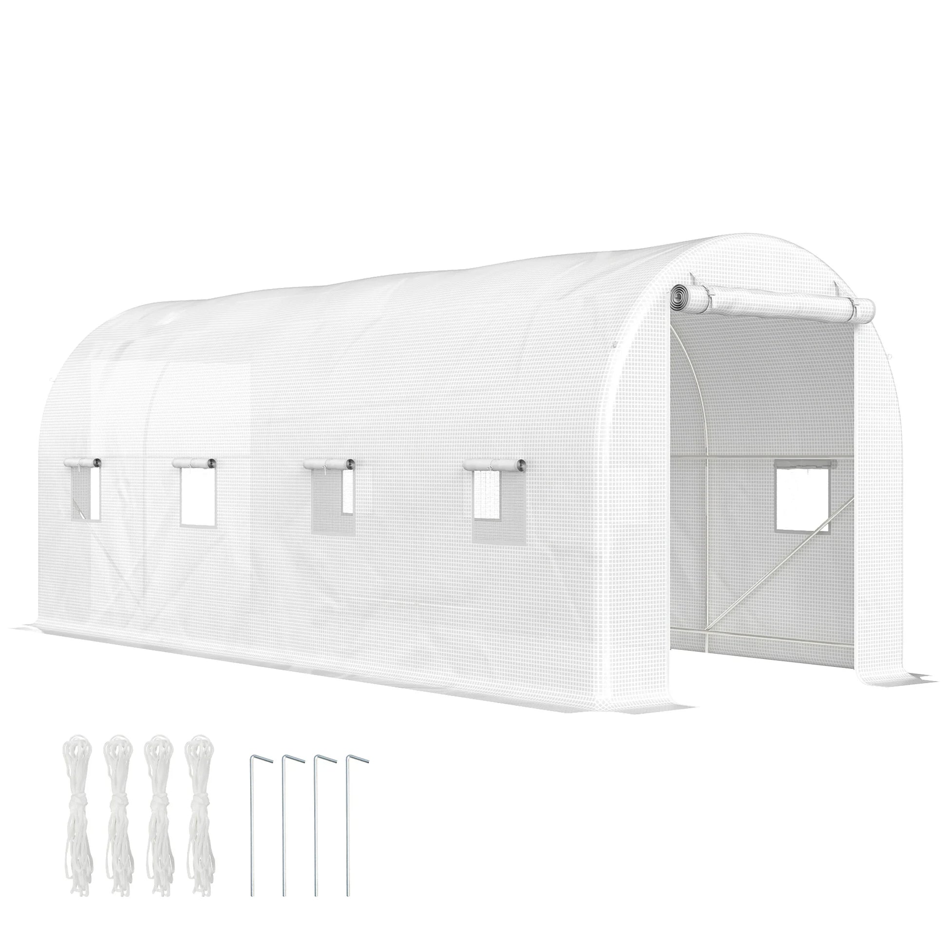 Ruimtelijke Kweekkas – Serre – Plantenkas – Groentekas – Moestuin Kas – Wit – Metalen Frame – 8 m² – Oproldeur en Ramen - QUORE