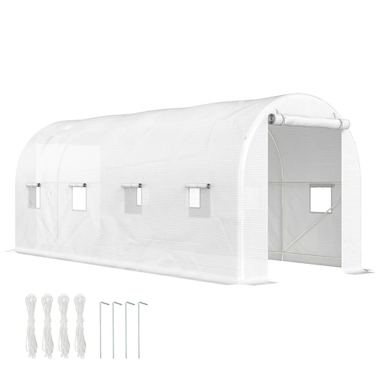 Ruimtelijke Kweekkas – Serre – Plantenkas – Groentekas – Moestuin Kas – Wit – Metalen Frame – 8 m² – Oproldeur en Ramen - QUORE