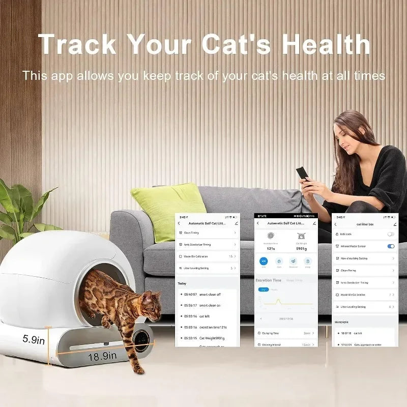 Automatische Zelfreinigende Kattenbak – Slimme Kattenbak – Zelfreinigende Kattenbak – App-Gestuurde Kattenbak – Hygiënische Kattenbak – Ruime 65L Binnenruimte – Veiligheidssensor Met App-monitoring