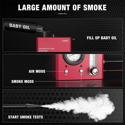 S3000 - Leak Detection - Dye Leak Detection - Smoke Leak Detector - 12V - 12 PSI - Built-in Air Pump - Crankcase System Test - Intake System Test - Turbo System Test - EVAP System Test